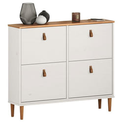 Meuble à chaussures MIKKA en bois étagère à chaussures bois rangement avec 4 abattants en pin massif blanc/chêne