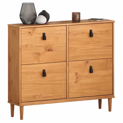 Meuble à chaussures MIKKA en bois étagère à chaussures bois rangement avec 4 abattants en pin massif couleur chêne