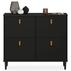 Meuble à chaussures MIKKA en bois étagère à chaussures bois rangement avec 4 abattants en pin massif noir