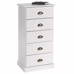 Chiffonnier PARIS commode avec 5 tiroirs en pin massif lasuré blanc