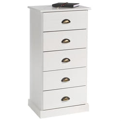 Chiffonnier PARIS commode avec 5 tiroirs en pin massif lasuré blanc