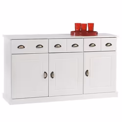 Buffet salle à manger Paris en bois massif L 133 cm avec 3 portes battantes et 3 tiroirs spacieux coloris blanc