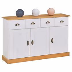 Buffet salle à manger PARIS en bois massif L 116 cm avec 3 portes battantes et 2 tiroirs spacieux blanc et brun