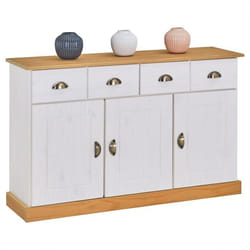 Buffet salle à manger PARIS en bois massif L 116 cm avec 3 portes battantes et 2 tiroirs spacieux blanc et brun