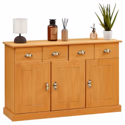 Buffet salle à manger PARIS en bois massif L116 cm avec 3 portes battantes et 2 tiroirs spacieux brun