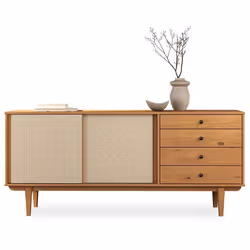 Buffet en bois SIMONA L 175 cm coloris chêne avec 4 Tiroirs 2 Portes Coulissantes pour Salon ou Salle à manger