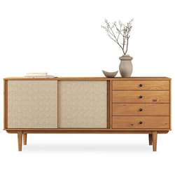 Buffet en bois SIMONA L 175 cm coloris chêne avec 4 Tiroirs 2 Portes Coulissantes pour Salon ou Salle à manger