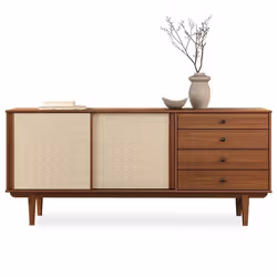 Buffet en bois SIMONA L 175 cm coloris châtaignier avec 4 Tiroirs 2 Portes Coulissantes pour Salon ou Salle à manger
