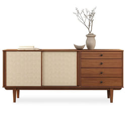 Buffet en bois SIMONA L 175 cm coloris châtaignier avec 4 Tiroirs 2 Portes Coulissantes pour Salon ou Salle à manger