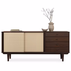Buffet en bois SIMONA L 175 cm coloris noyer avec 4 Tiroirs 2 Portes Coulissantes pour Salon ou Salle à manger