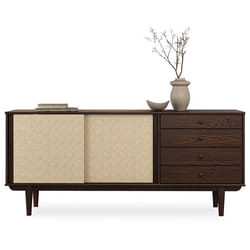 Buffet en bois SIMONA L 175 cm coloris noyer avec 4 Tiroirs 2 Portes Coulissantes pour Salon ou Salle à manger