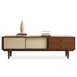 Meuble TV SIMONA L 175 cm en bois massif coloris châtaignier avec 2 Tiroirs 2 Portes Coulissantes Pour TV jusquà 75