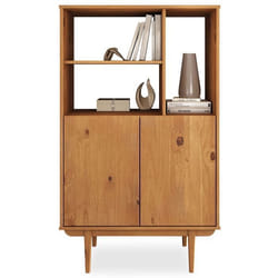 Buffet haut SIMONA 80x133 cm en Bois massif coloris chêne avec 2 Portes et Étagères Vaisselier en hauteur
