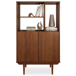 Buffet haut SIMONA 80x133 cm en Bois massif coloris châtaignier avec 2 Portes et Étagères Vaisselier en hauteur