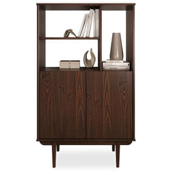 Buffet haut SIMONA 80x133 cm en Bois massif coloris noyer avec 2 Portes et Étagères Vaisselier en hauteur
