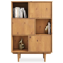 Buffet haut SIMONA 95x139 cm en bois massif coloris chêne avec 3 Portes et 3 Étagères Vaisselier en hauteur
