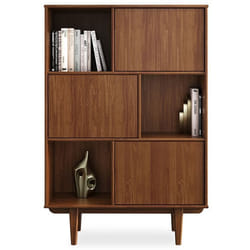 Buffet haut SIMONA 95x139 cm en bois massif coloris châtaignier avec 3 Portes et 3 Étagères Vaisselier en hauteur
