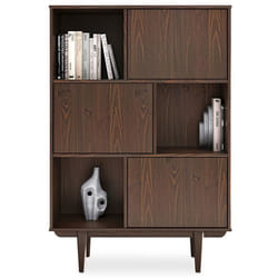 Buffet haut SIMONA 95x139 cm en bois massif coloris noyer avec 3 Portes et 3 Étagères Vaisselier en hauteur