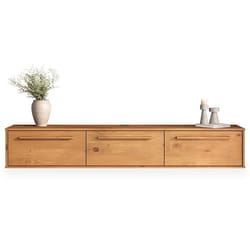 Meuble TV Suspendu TECCA L 180 cm en Bois Massif Coloris chêne avec 3 Portes Meuble Télé Mural Design Moderne