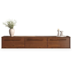 Meuble TV Suspendu TECCA L 180 cm en Bois Massif Coloris Châtaignier avec 3 Portes Meuble Télé Mural Design Moderne