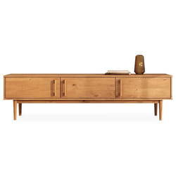 Meuble TV TECCA L 180 cm en Bois Massif Coloris Chêne avec 3 Portes Pour téléviseur jusquà 80 Meuble Télé avec Rangement