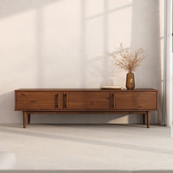 Meuble TV TECCA L 180 cm en Bois Massif Coloris Châtaignier avec 3 Portes Pour téléviseur jusquà 80 Meuble Télé avec Rangement