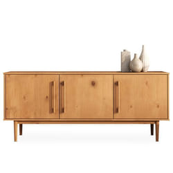 Buffet TECCA L 170 cm 3 Portes en Bois Massif Coloris Chêne avec Étagères Réglables Deux compartiments