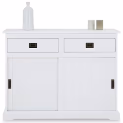 Buffet salle à manger SAVONA L 110 cm en bois massif blanc 2 tiroirs 2 portes coulissantes meuble rangement