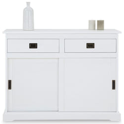 Buffet salle à manger SAVONA L 110 cm en bois massif blanc 2 tiroirs 2 portes coulissantes meuble rangement