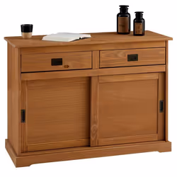 Buffet SAVONA bahut vaisselier commode avec 2 tiroirs et 2 portes coulissantes en pin massif lasuré brun