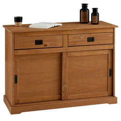 Buffet SAVONA bahut vaisselier commode avec 2 tiroirs et 2 portes coulissantes en pin massif lasuré brun