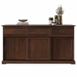 Buffet salle à manger SAVONA L 160 cm en bois massif coloris noyer 3 portes coulissantes et tiroirs meuble