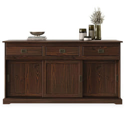 Buffet salle à manger SAVONA L 160 cm en bois massif coloris noyer 3 portes coulissantes et tiroirs meuble