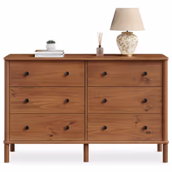 Commode chambre APOANA L 132 cm 6 tiroirs en bois massif coloris châtaignier meuble de rangement pour vêtements
