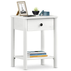 Table de chevet APOANA avec 1 tiroir et 1 tablette dimensions montées 45 x 55 x 35 cm pin massif blanc style naturel