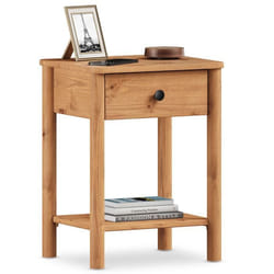 Table de chevet APOANA avec 1 tiroir et 1 tablette dimensions montées 45 x 55 x 35 cm pin massif coloris chêne style naturel