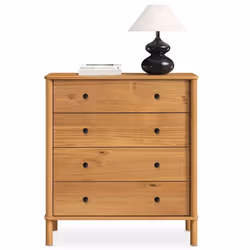 Commode chambre APOANA H 99 cm 4 tiroirs en bois massif coloris chêne meuble de rangement pour vêtements