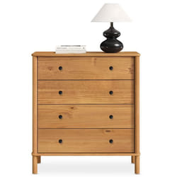 Commode chambre APOANA H 99 cm 4 tiroirs en bois massif coloris chêne meuble de rangement pour vêtements