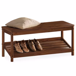 Banc à Chaussures APOANA pour Entrée L 110 cm en Bois Massif Coloris Châtaignier pour 5 à 6 Paires de Chaussures