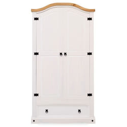 Armoire CAMPO 2 portes 1 tiroir pin massif blanc/naturel 100 x 190 x 51 cm - armoire pour vêtements avec tringle style cottage