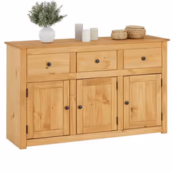 Buffet salle à manger CANCUN L 135 cm en bois massif finition laquée avec 3 portes et 3 tiroirs meuble de rangement bas
