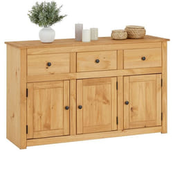 Buffet salle à manger CANCUN L 135 cm en bois massif finition laquée avec 3 portes et 3 tiroirs meuble de rangement bas