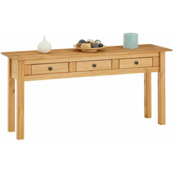 Table console cancun avec 3 tiroirs, en pin massif finition teintée/cirée