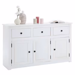 Buffet blanc PAULO bahut en pin massif avec 3 tiroirs et 3 portes