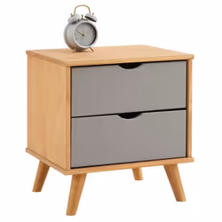 Table de chevet COLIMA en bois massif gris avec 2 tiroirs table de nuit pour chambre en bois sur pieds