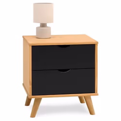 Table de chevet COLIMA en bois massif noir avec 2 tiroirs table de nuit pour chambre en bois sur pieds
