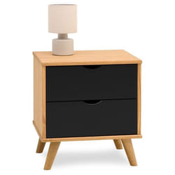 Table de chevet COLIMA en bois massif noir avec 2 tiroirs table de nuit pour chambre en bois sur pieds