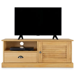 Meuble TV VENETA L 106 cm en bois massif coloris naturel avec 1 porte battante et 1 tiroir
