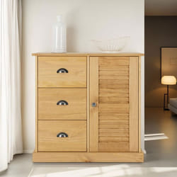 Buffet VENETA L 78 cm en bois massif coloris naturel avec 3 tiroirs et 1 porte design élégant et intemporel