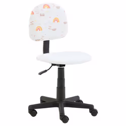 Chaise de bureau pour enfant ALPACA fauteuil pivotant à roulettes avec hauteur réglable en synthétique blanc avec motif lama